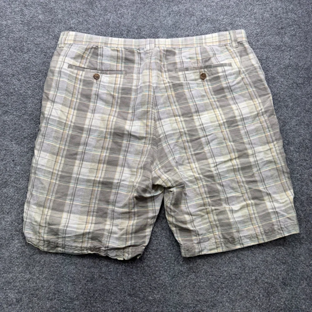 Tommy Bahama Plaid Shorts Mens 38 Khaki Grey Linen Tencel 9